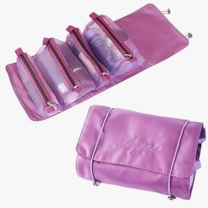 Pink Mauve Roll-Up Travel Bag with Clear Compartments
